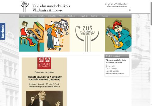 Webové stránky Základní umělecká škola Vladimíra Ambrose Prostějov, Prostějov