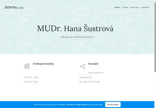 Zobrazit webové stránky Praktický lékař pro dospělé - MUDr. Hana Šustrová