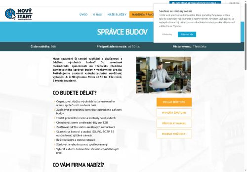 Webové stránky NOVÝ START, personální agentura s.r.o., Třebíč