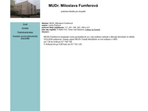 Praktický lékař pro dospělé - MUDr. Miloslava Fumferová