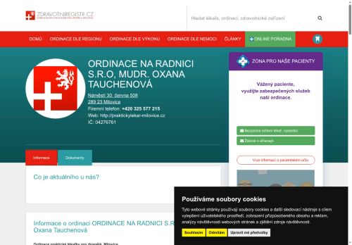 Zobrazit webové stránky Praktický lékař pro dospělé Ordinace na radnici s.r.o. - MUDr. Oxana Tauchenová