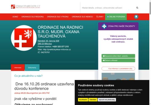 Zobrazit webové stránky Praktický lékař pro dospělé Ordinace na radnici s.r.o. - MUDr. Oxana Tauchenová