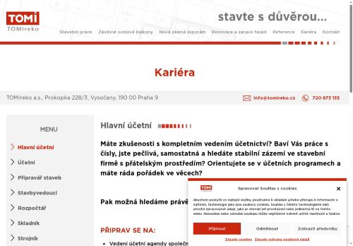 Webové stránky TOMIreko a.s., Třebíč