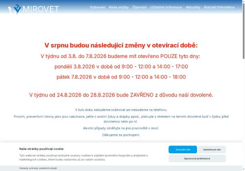 Zobrazit webové stránky Veterinární ordinace MIROVET - MVDr. Hynek Siksta, MVDr. Jana Sikstová Fritscherová