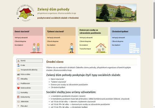 Webové stránky Zelený dům pohody, příspěvková organizace, Hodonín