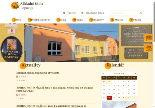 Webové stránky Základní škola Popůvky, příspěvková organizace, Brno-venkov, Popůvky