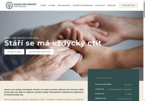 Webové stránky Domov pro seniory Hustopeče, příspěvková organizace, Hustopeče