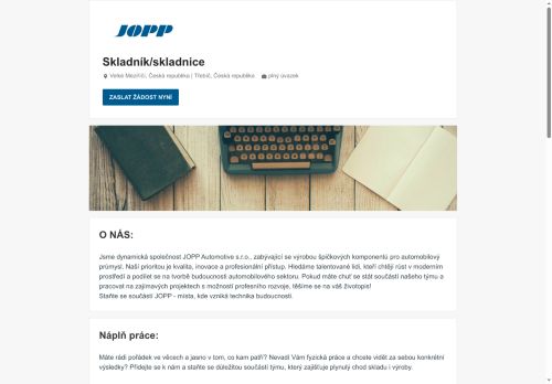 Webové stránky Jopp Automotive s.r.o., Třebíč