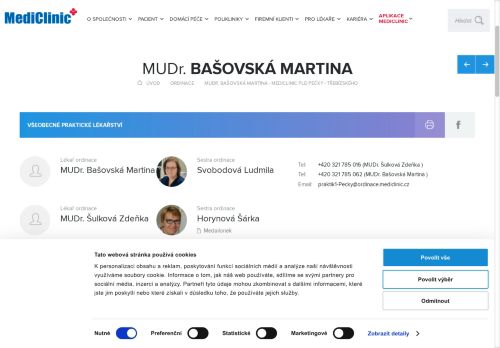 Zobrazit webové stránky Praktický lékař pro dospělé MediClinic - MUDr. Martina Bašovská