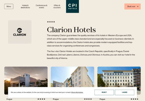 Webové stránky CPI Hotels, a.s., Brno