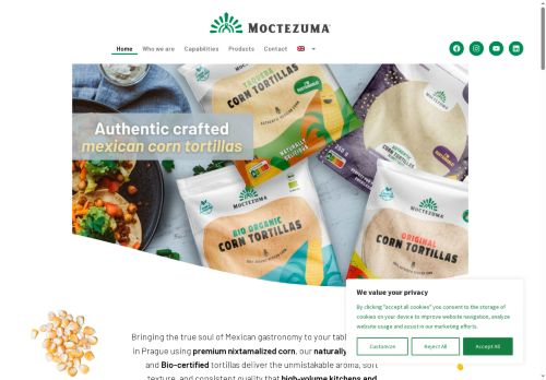 Webové stránky Moctezuma Foods s.r.o., Tuchoměřice