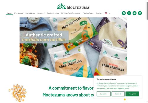 Webové stránky Moctezuma Foods s.r.o., Tuchoměřice
