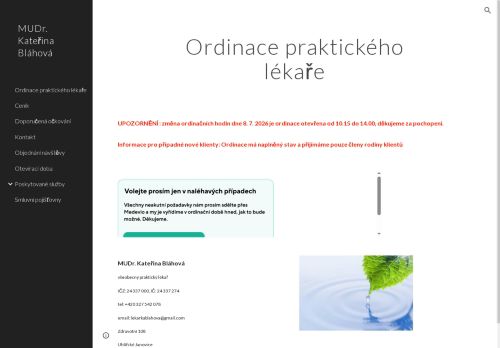 Zobrazit webové stránky Praktický lékař pro dospělé - MUDr. Kateřina Bláhová