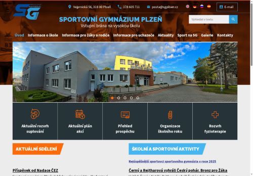 Webové stránky Sportovní gymnázium Plzeň, Plzeň
