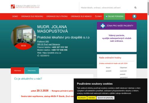 Zobrazit webové stránky Praktický lékař pro dospělé - MUDr. Jolana Masopustová