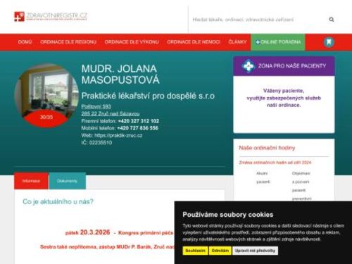 Praktický lékař pro dospělé - MUDr. Jolana Masopustová