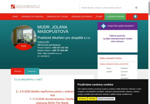 Zobrazit webové stránky Praktický lékař pro dospělé - MUDr. Jolana Masopustová