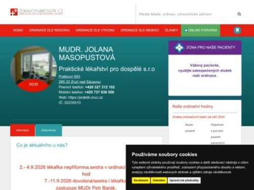 Praktický lékař pro dospělé - MUDr. Jolana Masopustová