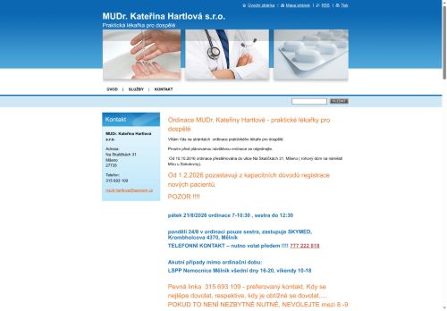 Zobrazit webové stránky Praktický lékař pro dospělé - MUDr. Kateřina Hartlová