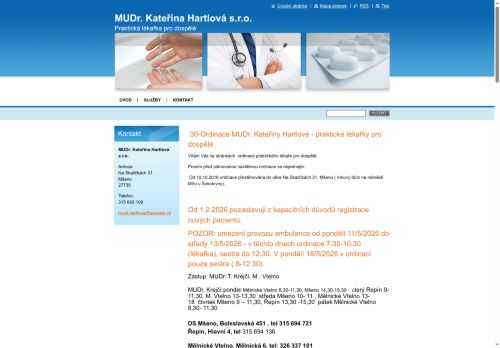 Zobrazit webové stránky Praktický lékař pro dospělé - MUDr. Kateřina Hartlová