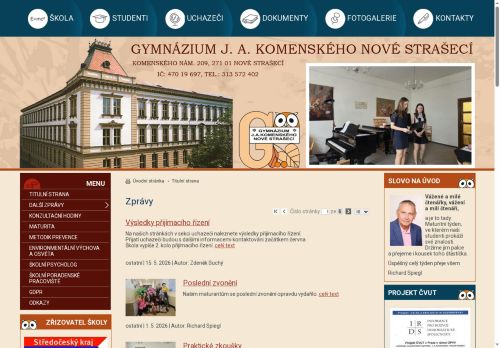Webové stránky Gymnázium J. A. Komenského, Nové Strašecí, Komenského nám. 209, Nové Strašecí