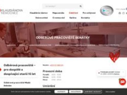 Odběry krve Klaudiánova nemocnice - odběrové místo Benátky nad Jizerou (poliklinika)