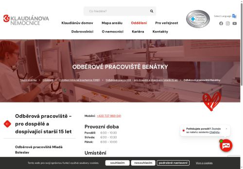 Zobrazit webové stránky Odběry krve Klaudiánova nemocnice - odběrové místo Benátky nad Jizerou (poliklinika)