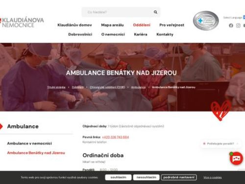 Chirurgická ambulance Klaudiánova nemocnice - ordinace Benátky nad Jizerou