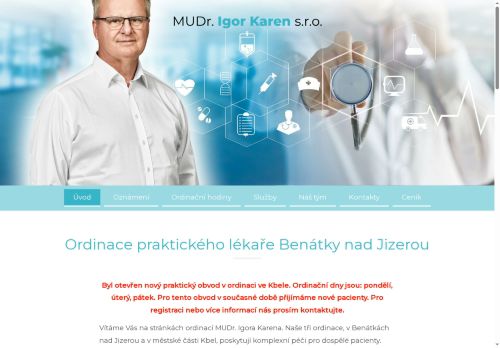 Zobrazit webové stránky Praktický lékař pro dospělé - MUDr. Igor Karen (ordinace Kbel 2)