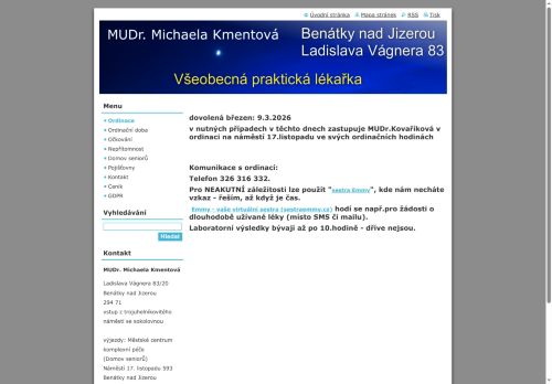 Zobrazit webové stránky Praktický lékař pro dospělé - MUDr. Michaela Kmentová