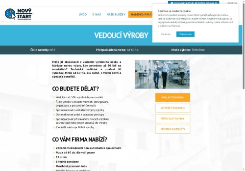 Webové stránky NOVÝ START, personální agentura s.r.o., Třebíč