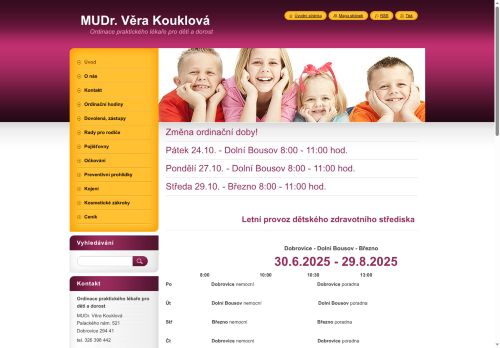Zobrazit webové stránky Praktický lékař pro děti a dorost - MUDr. Věra Kouklová
