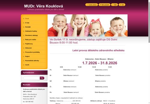 Zobrazit webové stránky Praktický lékař pro děti a dorost - MUDr. Věra Kouklová