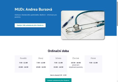 Zobrazit webové stránky Praktický lékař pro dospělé - MUDr. Andrea Bursová