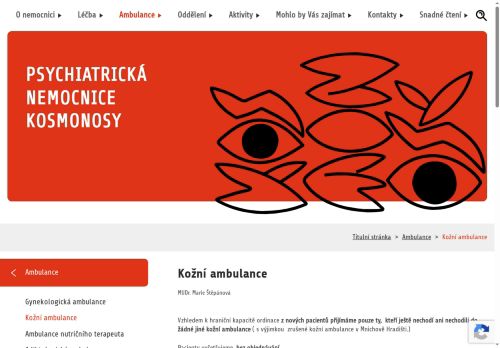 Zobrazit webové stránky Kožní ambulance Psychiatrická nemocnice Kosmonosy - MUDr. Marie Štěpánová