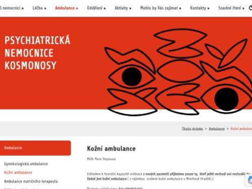 Kožní ambulance Psychiatrická nemocnice Kosmonosy - MUDr. Marie Štěpánová