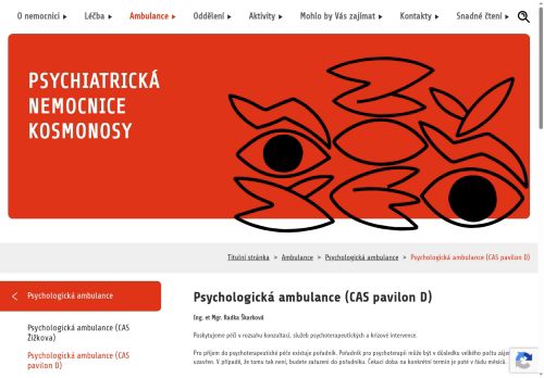 Zobrazit webové stránky Psychologická ambulance (CAS pavilon D) Psychiatrická nemocnice Kosmonosy - Ing. et Mgr. Radka Škarková