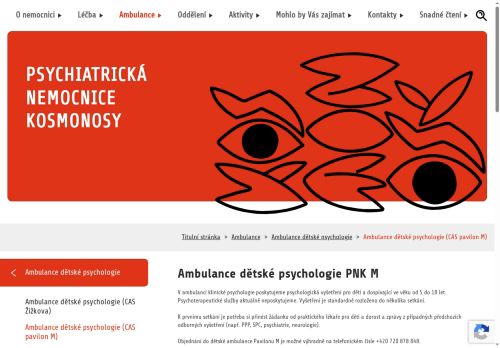 Zobrazit webové stránky Ambulance dětské psychologie Psychiatrická nemocnice Kosmonosy