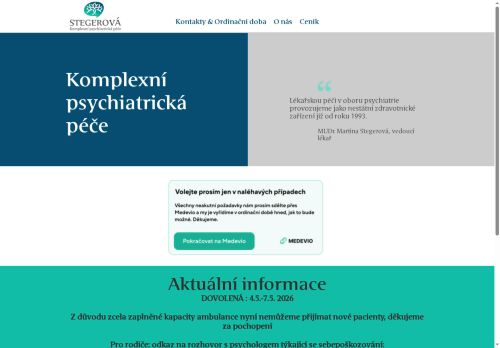 Zobrazit webové stránky Psychiatrická ambulance - MUDr. Martina Stegerová