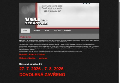 Webové stránky VELI s.r.o., Šebkovice