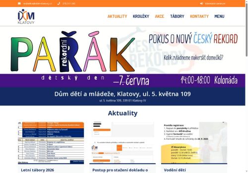 Dům dětí a mládeže, Klatovy, ul. 5. května 109 nabízí práci na pozici PEDAGOG VOLNÉHO ČASU v obci Klatovy