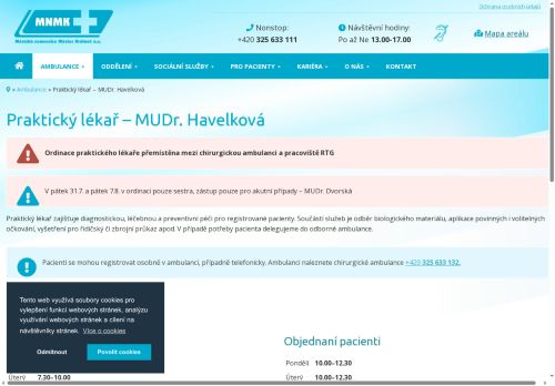 Zobrazit webové stránky Praktický lékař pro dospělé Městská nemocnice Městec Králové - MUDr. Diana Havelková