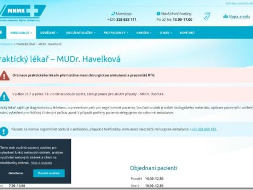Praktický lékař pro dospělé Městská nemocnice Městec Králové - MUDr. Diana Havelková