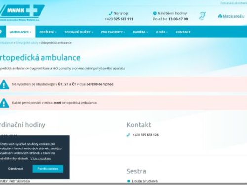 Ortopedická ambulance Městská nemocnice Městec Králové