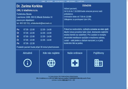 Zobrazit webové stránky ORL U stadionu s.r.o.- Dr. Zarima Korkina