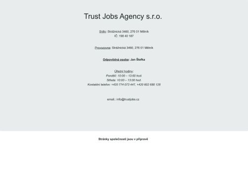 Webové stránky Trust Jobs Agency s.r.o., Hodonice
