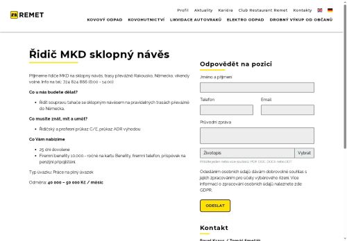 Webové stránky REMET spol. s r.o., Brno