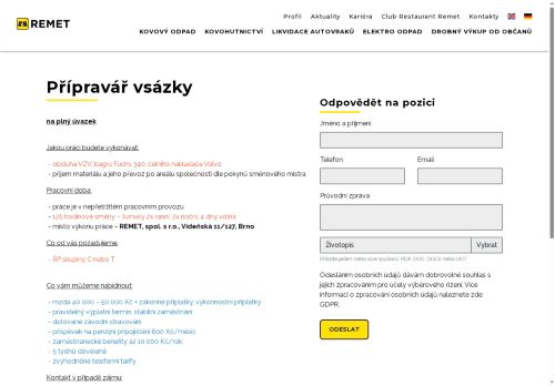 Webové stránky REMET spol. s r.o., Brno