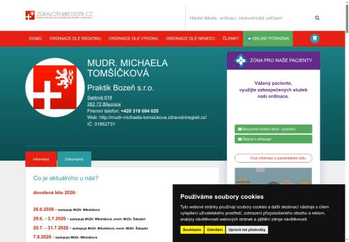 Zobrazit webové stránky Praktický lékař pro dospělé Praktik Bozeň s.r.o. - MUDr. Michaela Tomšíčková
