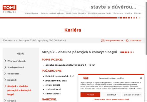 Webové stránky TOMIreko a.s., Třebíč